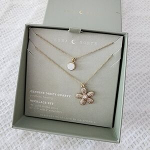 Luna Norte Druzy Quartz Genuine Stone Necklace Set. Positivity & Healing. 14 Kt.